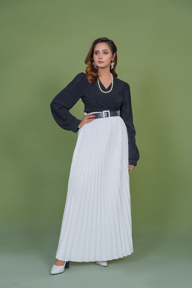 White Platted Skirt with Black Top