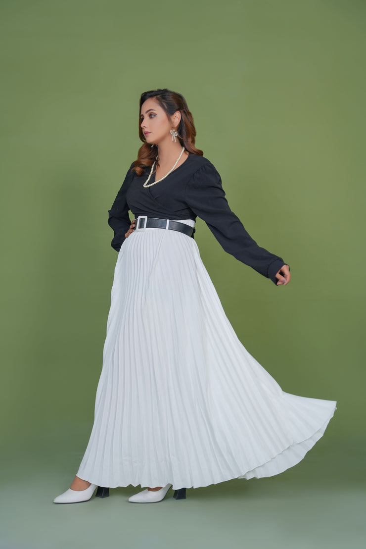 White Platted Skirt with Black Top