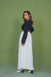 White Platted Skirt with Black Top