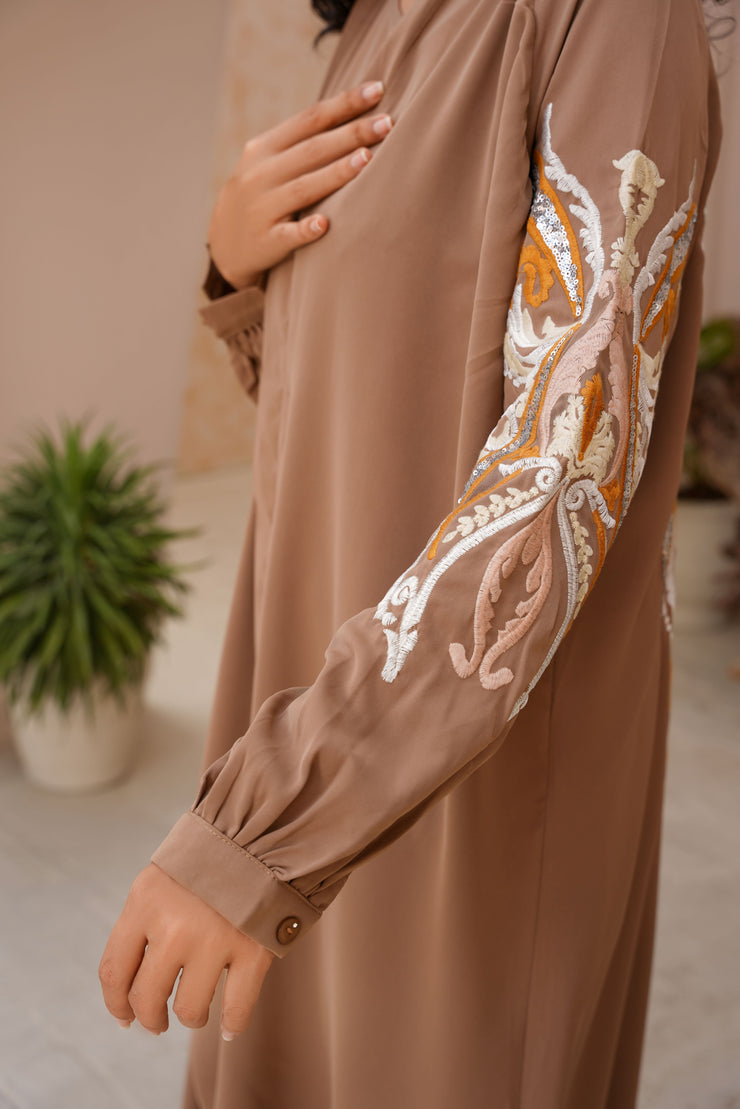 Desert Brown Embrioded three piece Kimono set