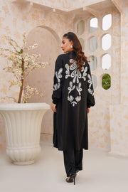 Cold Black Sequence Embroidery 3 Piece kimono Set