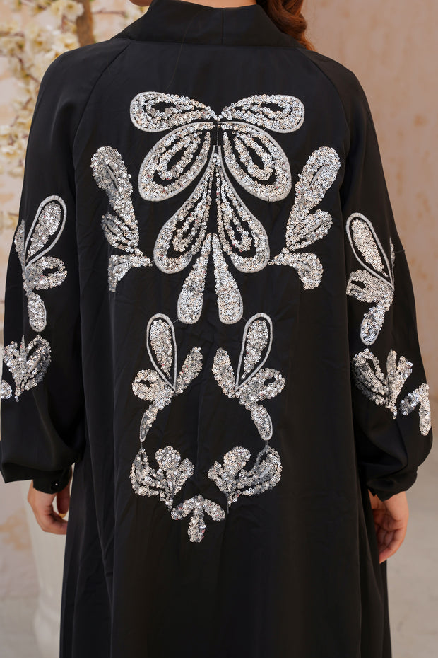 Cold Black Sequence Embroidery 3 Piece kimono Set