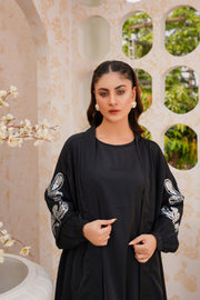 Cold Black Sequence Embroidery 3 Piece kimono Set