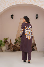 Umber Brown Embrioded three piece Kimono set