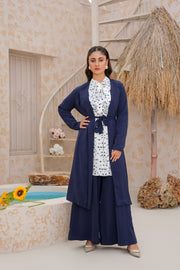 Oxford Blue 3 Piece kimono Set with Palazzo