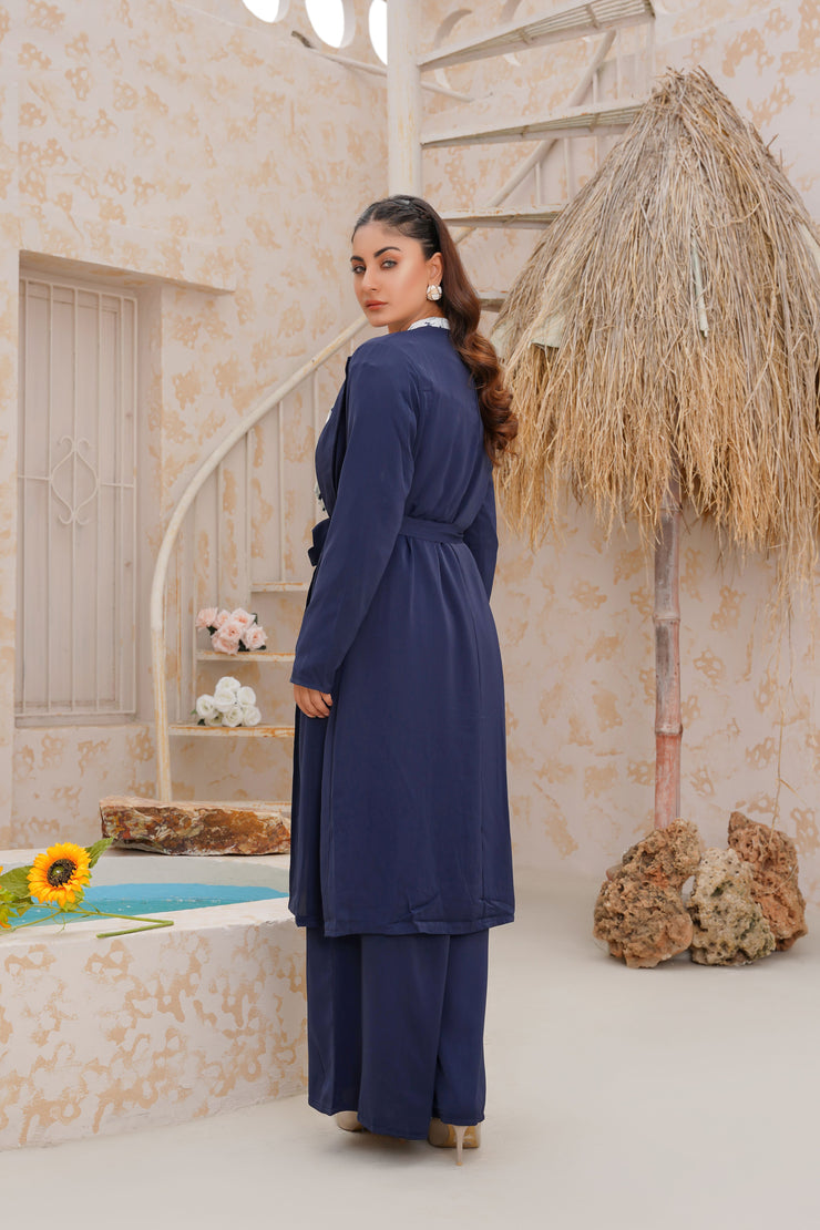 Oxford Blue 3 Piece kimono Set with Palazzo