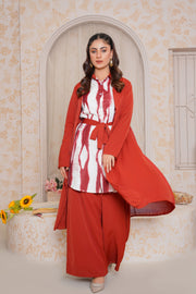 Autumn Red 3 Piece kimono Set with Palazzo