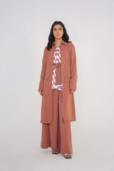 Pinkish Brown 3 Piece kimono Set with Palazzo