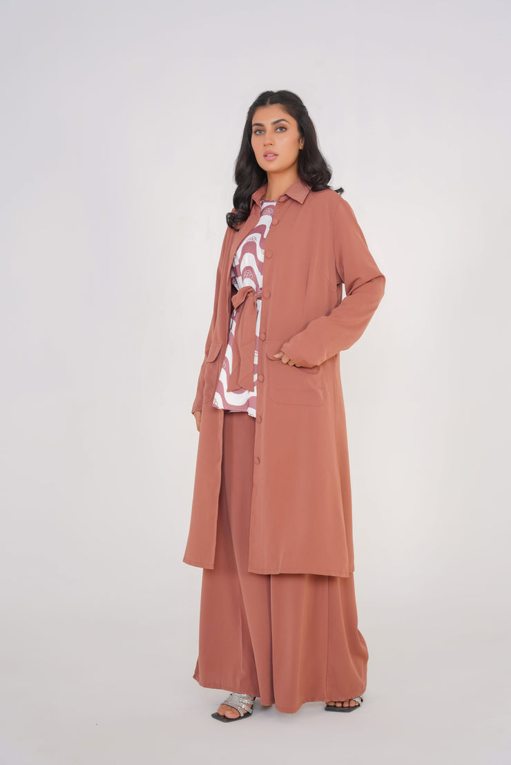 Pinkish Brown 3 Piece kimono Set with Palazzo