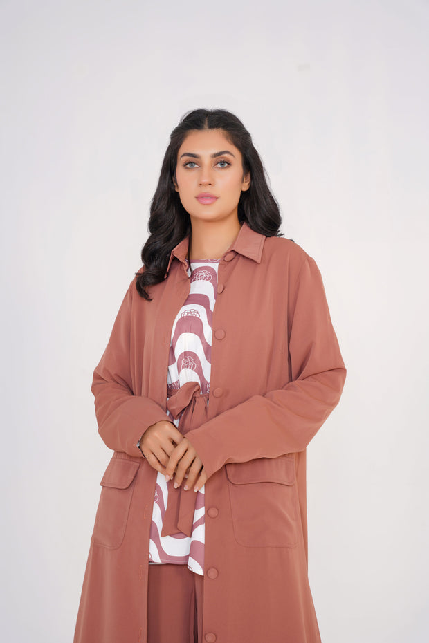 Pinkish Brown 3 Piece kimono Set with Palazzo