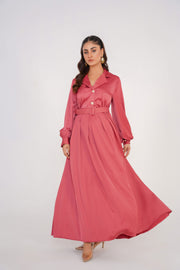 Cherry Pink Silk Long Dress