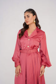 Cherry Pink Silk Long Dress