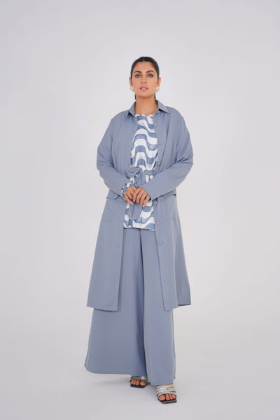 Shark Gray 3 Piece kimono Set with Palazzo