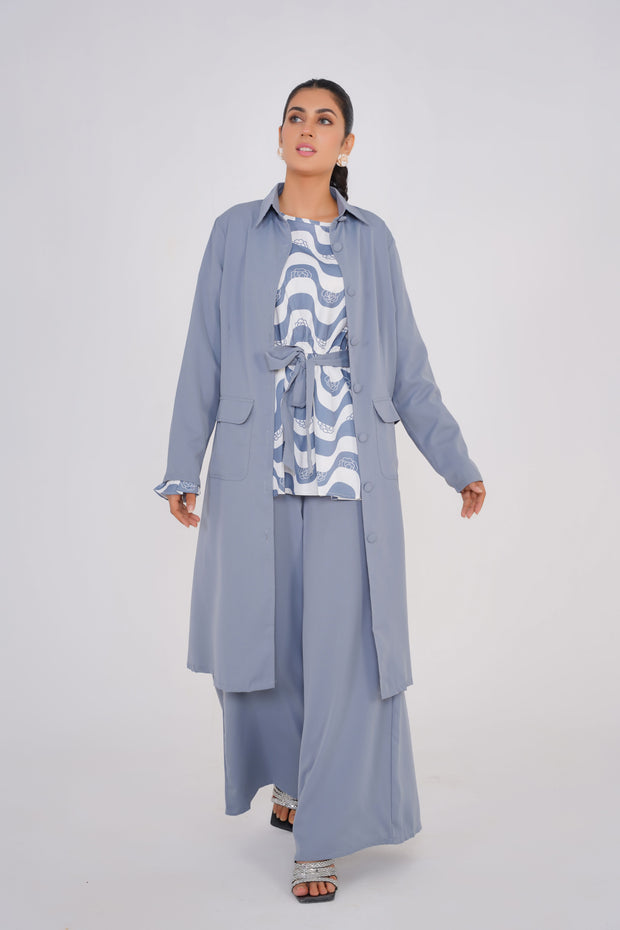 Shark Gray 3 Piece kimono Set with Palazzo