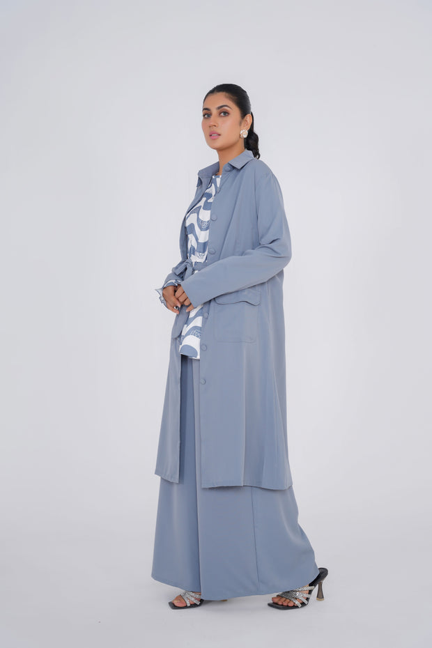 Shark Gray 3 Piece kimono Set with Palazzo