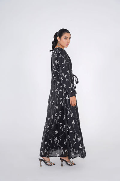 Black Embroided chiffon Kimono with matching slip