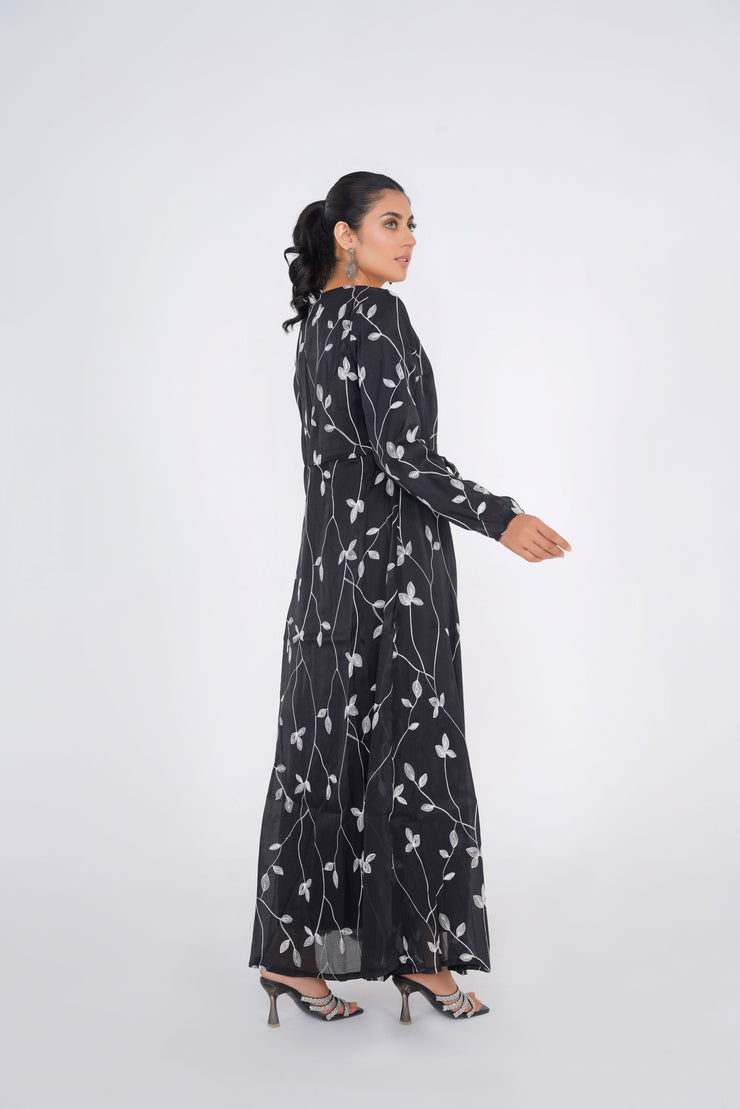 Black Embroided chiffon Kimono with matching slip