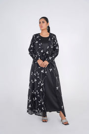 Black Embroided chiffon Kimono with matching slip