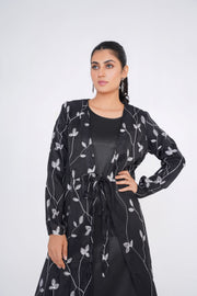 Black Embroided chiffon Kimono with matching slip