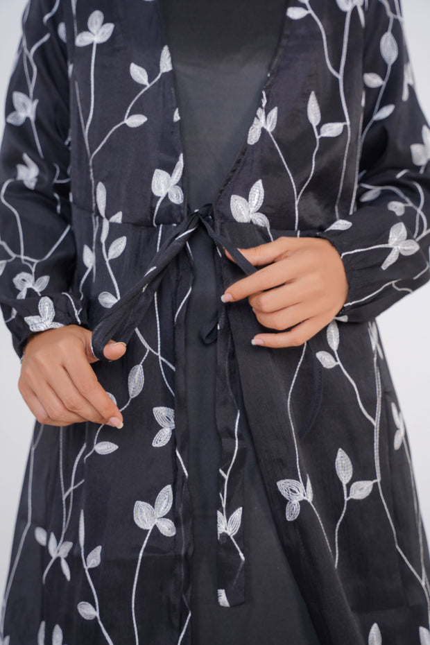 Black Embroided chiffon Kimono with matching slip