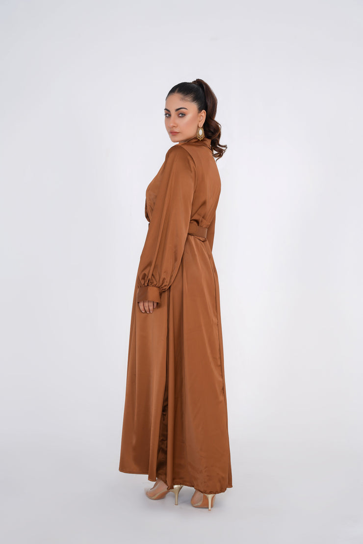 Golden Brown Silk Long dress