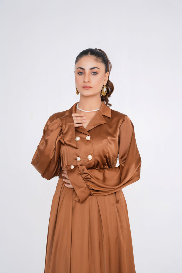 Golden Brown Silk Long dress