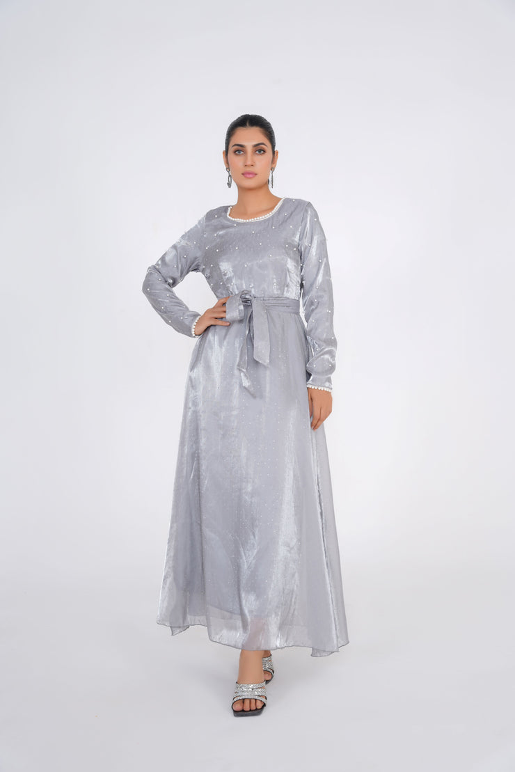 Pearl Silver Gray Long Dress