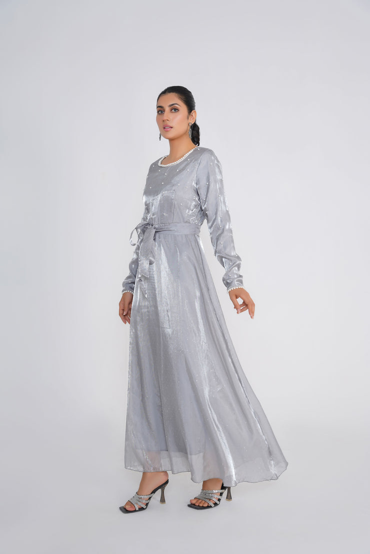 Pearl Silver Gray Long Dress