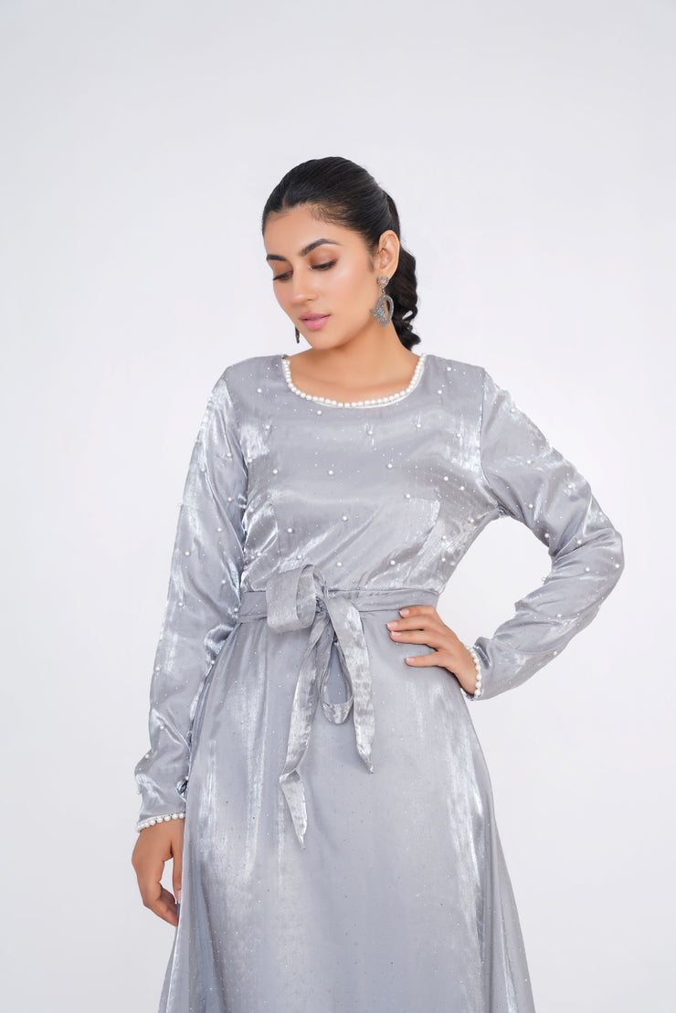 Pearl Silver Gray Long Dress