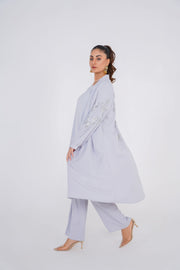 Silver Gray Sequence Embroidery 3 Piece kimono Set