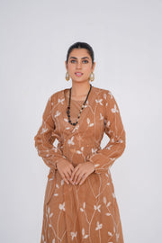 Copper Brown Embroided chiffon Kimono with matching slip