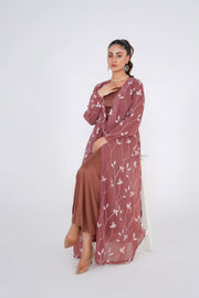 Chestnut Embroided chiffon Kimono with matching slip