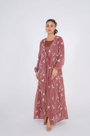 Chestnut Embroided chiffon Kimono with matching slip