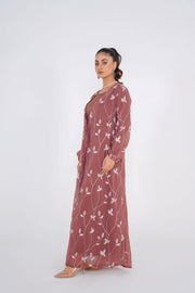 Chestnut Embroided chiffon Kimono with matching slip