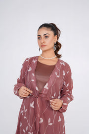 Chestnut Embroided chiffon Kimono with matching slip