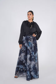 Black Floral Printed Skirt with Black Silk Top