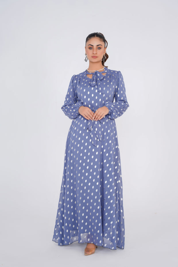 Cool Blue Chiffon Long Dress