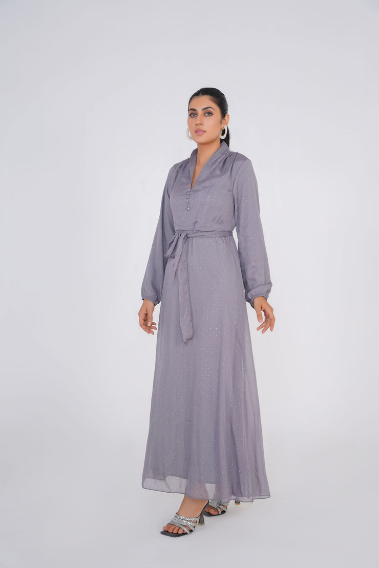 Shark Grey Chiffon Long Dress with light shimmer