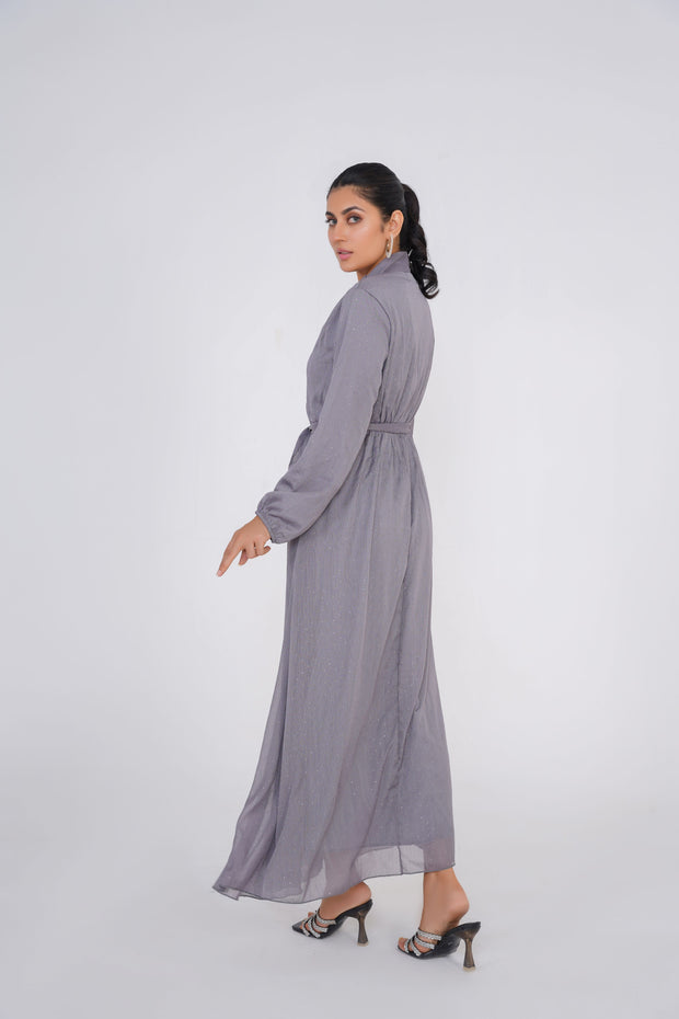 Shark Grey Chiffon Long Dress with light shimmer