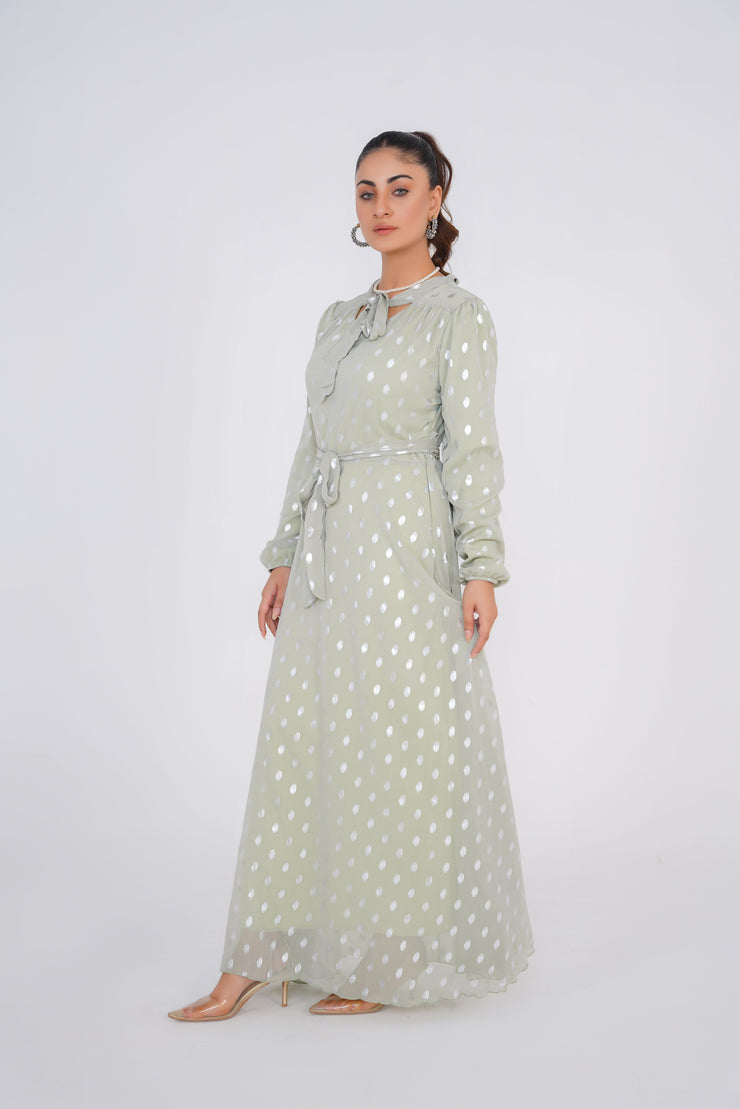 Tea Green Chiffon Long Dress