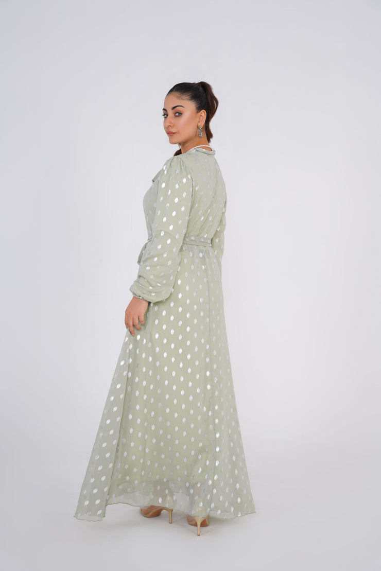 Tea Green Chiffon Long Dress