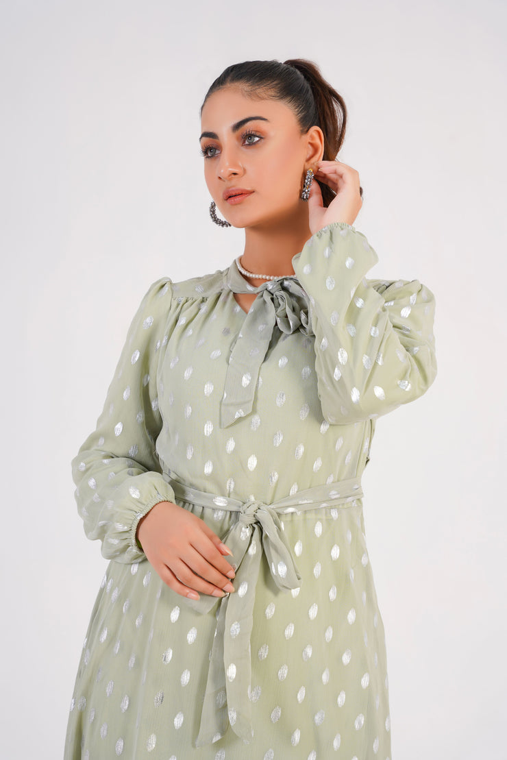 Tea Green Chiffon Long Dress