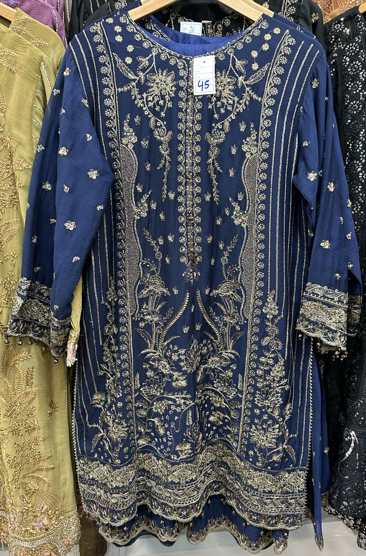 Chiffon Gharara Suit Navy