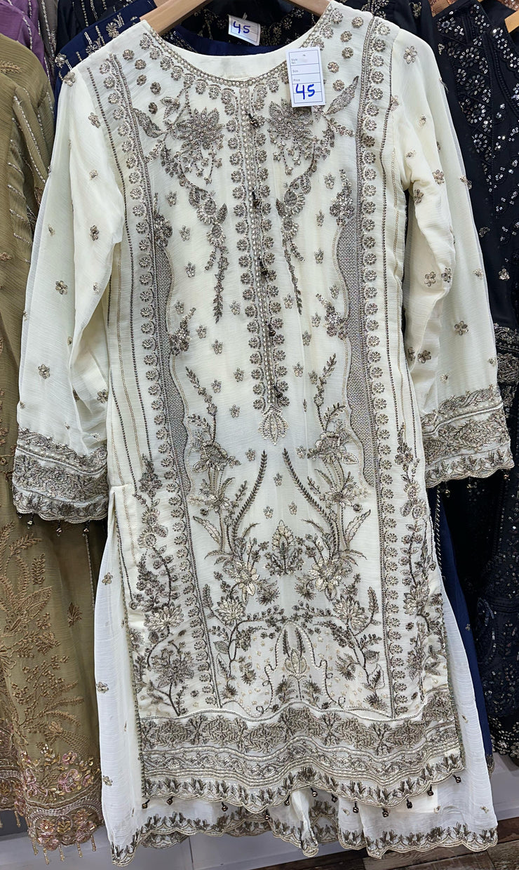 Chiffon Gharara Suit Off White