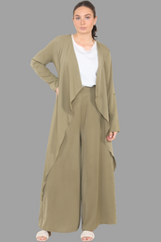 Khaki Open Front Kimono with wide leg trousers