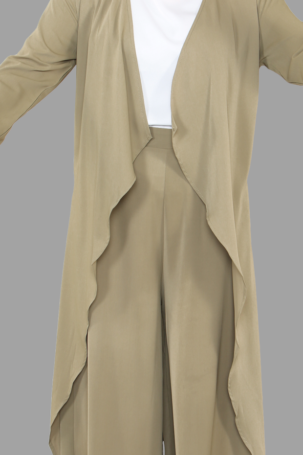 Khaki Open Front Kimono with wide leg trousers